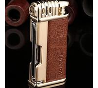 Briquet de pipe de tabac multifonctionnel 4 en 1 en cuir véritable, flamme douce, briquets au butane rechargeables coupe-vent pour hommes avec 3 outil de cure-pipe, cadeaux d'anniversaire uniques pour
