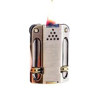 Briquet de tranchée rétro au kérosène, conception créative d'allumage à deux roues, briquet à flamme douce en métal coupe-vent, cadeau for hommes (carburant non inclus)(Copper)