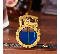 Briquet de Tranchée Vintage au Kérosène à Levier - Chambre à Combustible Transparente, Laiton Steampunk Antique (sans Carburant) (Or)