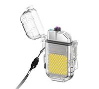 Briquet double arc avec lampe torche LED 2 en 1 Briquet plasma rechargeable USB Briquet sans flamme Imperméable Coupe-vent Mini Briquet électrique pour cigarettes, camping, activités de plein air (Argent)