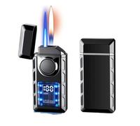 Briquet Double Flamme Multifonctionnel Avec Lumières Colorées, Tempête à Jet Anti-Vent, Électrique Sans Flamme, Rechargeable Au Gaz (Noir)