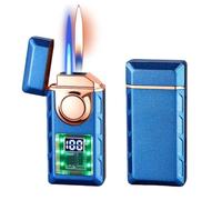 Briquet Double Flamme Multifonctionnel Avec Lumières Colorées, Tempête à Jet Anti-Vent, Électrique Sans Flamme, Rechargeable Au Gaz (Bleu)