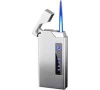 Briquet électrique 2 en 1 avec interrupteur tactile à induction intelligent, allumage au jet de butane, flamme coupe-vent, rechargeable par USB, briquet électrique à gaz avec affichage de puissance, c