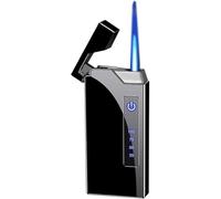 Briquet électrique 2 en 1 avec interrupteur tactile à induction intelligent, allumage au jet de butane, flamme coupe-vent, rechargeable par USB, briquet électrique à gaz avec affichage de puissance, c