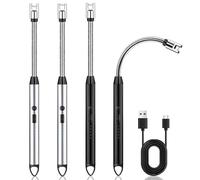 Briquet électrique BORDEAG - Lot de 4 - Arc électrique long - Jet flamme - Rechargeable USB - Allume-bougie plasma - Noir - Moderne - Alliage de Zinc et Aluminium