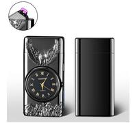 Briquet Electrique Briquet Electrique Rechargeable USB avec Fonction Horloge avec Indicateur de Batterie Briquet - Noir