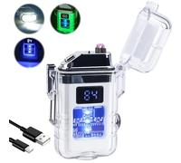 Briquet électrique : briquet électronique USB avec écran numérique, rechargeable avec mini lampes de poche, coupe-vent, double arc, sans flamme, pour cadeaux, camping, randonnée
