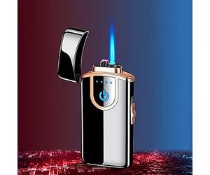 Briquet Électrique, Rechargeable Au Butane, Coupe-Vent, Plasma, Portable, Rechargeable par USB avec Affichage LED, Briquet 2 en 1 pour Feu, Barbecue,Noir,bonny369