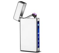 Briquet électrique Rechargeable USB à Double Arc, Coupe-Vent, avec indicateur de Batterie LED et Interrupteur Tactile, idéal pour la Famille, Les Amis, Le Camping ou Les barbecues.(Silver)