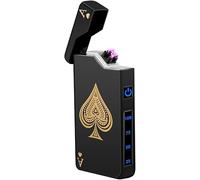 Briquet électrique rechargeable USB, briquet plasma double arc, briquet électronique sans flamme, briquet de poche en métal avec indicateur de batterie LED pour bougies, camping (noir)