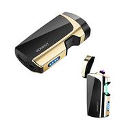 Briquet électrique Rechargeable USB Plasma Double Arc, Coupe-Vent, sans Flamme, briquets électronique avec indicateur de Batterie LED pour Camping, randonnée (Noir)
