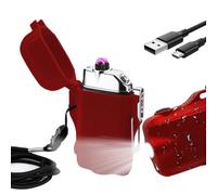 Briquet Electrique tempête étanche à Double Arc électrique avec Lampe de Poche LED, Rechargeable par USB, Briquets Plasma sans Flamme avec Cordon pour Le Camping, la randonnée (Rouge)