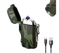 Briquet Electrique tempête étanche à Double Arc électrique, Rechargeable par USB, Briquets Plasma sans Flamme avec Cordon pour Le Camping, la randonnée (Camouflage)