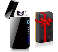 Briquet Électrique, USB Briquet Electrique Rechargeable Coupe-Vent Double Arc et Indicateur Puissance Commande Tactile Noir