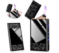 Briquet électronique, rechargeable par USB, briquet électronique, allumage par empreintes digitales, briquet électrique sans flamme, double arc électrique, avec indicateur de batterie, coupe-vent