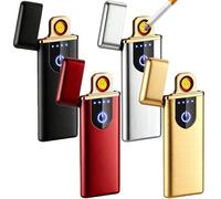 Briquet électronique Rechargeable USB, Lot de 4, sans Flamme, Coupe-Vent, Arc électrique avec capteur d'empreintes digitales LED pour Bougies