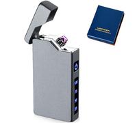 Briquet électronique USB - Briquet à arc électrique USB - Double arc électrique - Avec indicateur de batterie - Coupe-vent - Avec boîte cadeau (gris foncé mat)