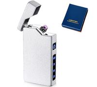 Briquet électronique USB - Briquet à arc électrique USB - Double arc électrique - Avec indicateur de batterie - Coupe-vent - Avec boîte cadeau (argent mat)