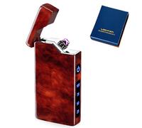 Briquet électronique USB - Briquet à arc électrique USB - Double arc électrique - Avec indicateur de batterie - Coupe-vent - Avec boîte cadeau (grain de bois rouge)