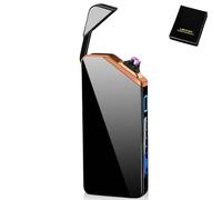 Briquet électronique USB - Briquet à arc électrique USB - Double arc électrique - Avec indicateur de batterie - Coupe-vent - Déclenchement par simple pression d'un bouton - Noir