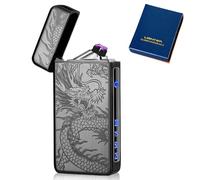 Briquet électronique USB - Briquet à arc électrique USB - Double arc électrique - Avec indicateur de batterie - Coupe-vent - Avec boîte cadeau (dragon noir)