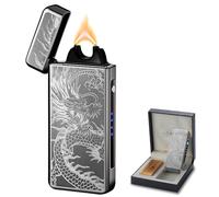 Briquet électronique USB - Briquet à Flammes électrique USB - Grande Flamme électrique - avec indicateur de Batterie - Briquet USB Plasma Rechargeable - Coupe-Vent (Dragon Noir)