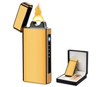 Briquet électronique USB - Briquet à Flammes électrique USB - Grande Flamme électrique - avec indicateur de Batterie - Briquet USB Plasma Rechargeable - Coupe-Vent (Doré)
