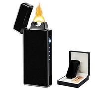 Briquet électronique USB - Briquet à Flammes électrique USB - Grande Flamme électrique - avec indicateur de Batterie - Briquet USB Plasma Rechargeable - Coupe-Vent (Noir Givré)