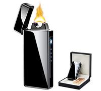 Briquet électronique USB - Briquet à Flammes électrique USB - Grande Flamme électrique - avec indicateur de Batterie - Briquet USB Plasma Rechargeable - Coupe-Vent (Noir)