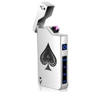 Briquet électronique USB - Double arc électrique USB - Avec indicateur de batterie - Coupe-vent - Déclencheur en appuyant sur un bouton - Argent