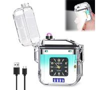 Briquet électronique USB Plasma avec LED, horloge et indicateur de batterie - Coupe-vent tempête pour cuisine, cheminée