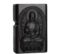 Briquet en bois d'ébène naturel sculpté pour module Zippo (protecteur de divinité/Shakyamuni Amitabha Bouddha)