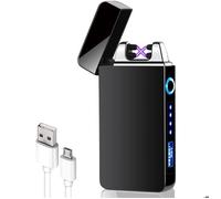 FISHTEC Briquet électrique Rechargeable USB - Briquet Tempête Electronique Double Arc - avec Indicateur de Batterie - Compact et Léger - Idéal pour Cuisine Bougie Idée Cadeau