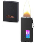 Briquet gaz butane cool extra large flamme douce secouer pour allumer, fenêtre de visualisation, verrouillage de sécurité, bougie cadeau homme (noir)