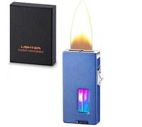 Briquet gaz butane cool - Flamme extra large - Secouez pour allumer - Fenêtre de visualisation - Verrouillage de sécurité - Pour bougie - Cadeau pour homme - Bleu