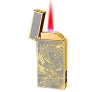 Briquet gonflable au butane intelligent et coupe-vent, portable, fenêtre d'air visible, flamme rouge coupe-vent, flamme réglable, adapté au camping en plein air, cadeau(E)
