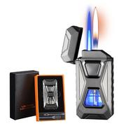 Briquet intelligent à double flamme à commande vocale, coupe-vent, plusieurs méthodes d'allumage, portable, rechargeable au butane, flamme réglable(A)
