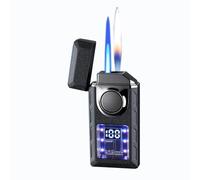 Briquet intelligent à induction à commande vocale, réservoir de carburant transparent visible, réglage de la flamme, remplissage de carburant, briquet à double flamme, peut être offert en cadeau à son
