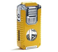 Briquet Multifonction à Triple Flamme, Torche 5 en 1 avec Coupe-Cigare, perforateur, Support, briquets Butane Coupe-Vent Portables pour Camping et randonnée (Carburant Non Inclus)(Yellow)
