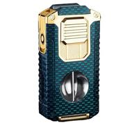 Briquet Multifonction à Triple Flamme, Torche 5 en 1 avec Coupe-Cigare, perforateur, Support, briquets Butane Coupe-Vent Portables pour Camping et randonnée (Carburant Non Inclus)(Green)