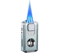 Briquet Multifonction à Triple Flamme, Torche 5 en 1 avec Coupe-Cigare, perforateur, Support, briquets Butane Coupe-Vent Portables pour Camping et randonnée (Carburant Non Inclus)(Blue 1)