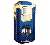 Briquet Multifonction à Triple Flamme, Torche 5 en 1 avec Coupe-Cigare, perforateur, Support, briquets Butane Coupe-Vent Portables pour Camping et randonnée (Carburant Non Inclus)(Blue)