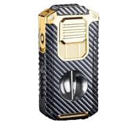 Briquet Multifonction à Triple Flamme, Torche 5 en 1 avec Coupe-Cigare, perforateur, Support, briquets Butane Coupe-Vent Portables pour Camping et randonnée (Carburant Non Inclus)(Black1)