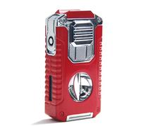Briquet Multifonction à Triple Flamme, Torche 5 en 1 avec Coupe-Cigare, perforateur, Support, briquets Butane Coupe-Vent Portables pour Camping et randonnée (Carburant Non Inclus)(Red)
