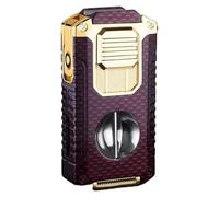 Briquet Multifonction à Triple Flamme, Torche 5 en 1 avec Coupe-Cigare, perforateur, Support, briquets Butane Coupe-Vent Portables pour Camping et randonnée (Carburant Non Inclus)(Red1)