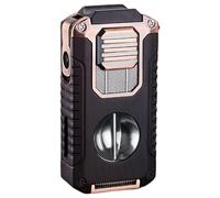 Briquet Multifonction à Triple Flamme, Torche 5 en 1 avec Coupe-Cigare, perforateur, Support, briquets Butane Coupe-Vent Portables pour Camping et randonnée (Carburant Non Inclus)(Brown)