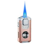 Briquet Multifonction à Triple Flamme, Torche 5 en 1 avec Coupe-Cigare, perforateur, Support, briquets Butane Coupe-Vent Portables pour Camping et randonnée (Carburant Non Inclus)(Pink)