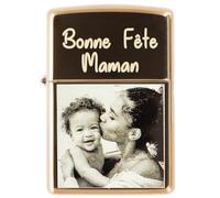 Briquet personnalisé créé à l’Aide d’Un Briquet Zippo doré personnalisé gravé - Votre Photo et/ou Texte gravé sur ce Briquet Personnalisable tempête doré chromé