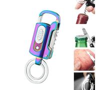 Briquet Porte-clés Multifonction étanche, Rechargeable par USB, Mousqueton Portable pour équipement de Survie d'urgence, randonnée en Plein air(Multi-Colored)