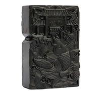 Briquet sculpté en bois d'ébène naturel noir - Boîtier extérieur pour kit d'insertion Zippo (porte Dragon sautant)